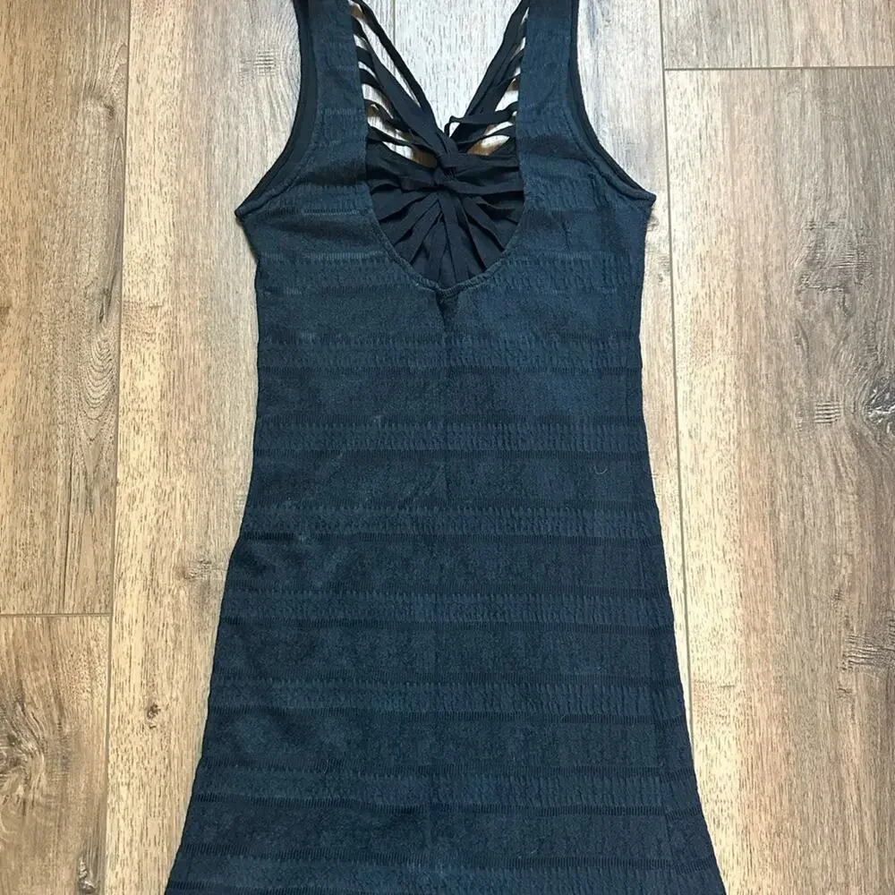 Free People Black Strappy Dress, Textured Material, Sheath, Statement, LBD, S‎